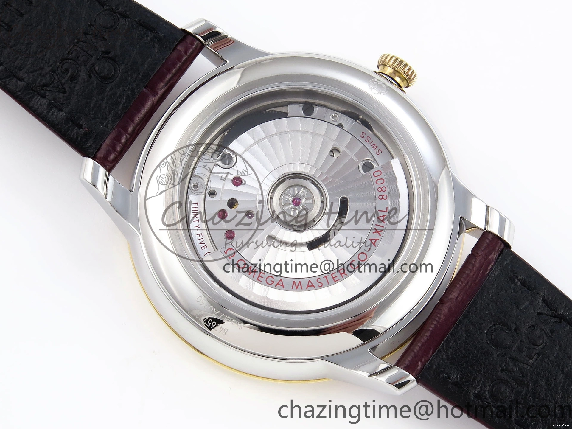 0421 De Ville Date YG MKF 1:1 Best Edition White Textured Dial Diamonds Marker on Brown Leather Strap A WaterResistant 7754